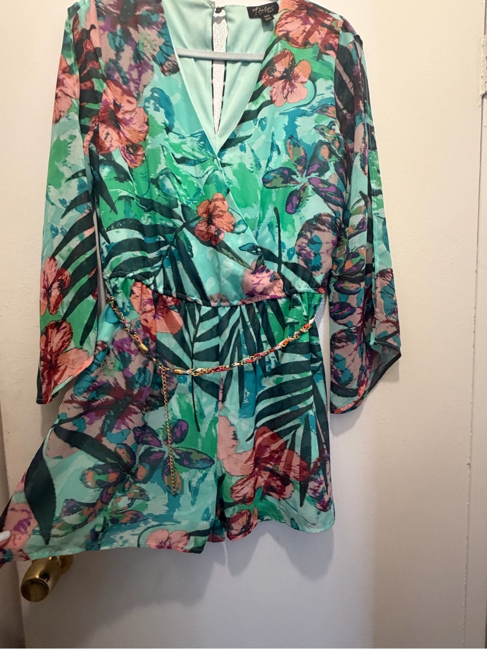 Apt. 9 Floral Wrap Tunic in Aqua Green and Pink